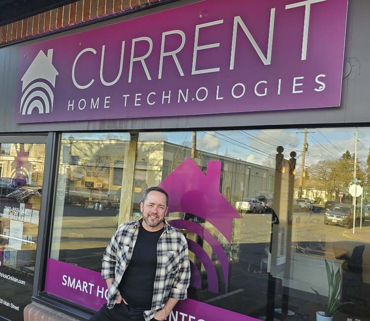 Tony Curtis founded Current Home Technologies in 2008 and it has grown, providing Smart Home systems for security, audio, video, home theater, lighting, and more. Curtis’ office is on Main Street in Vancouver. Photo by Paul Valencia