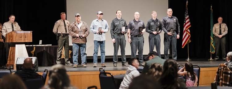 Dep. Drew Kennison with Citizen Service Medal Recipients. Photo courtesy Clark County Sheriff’s Office
