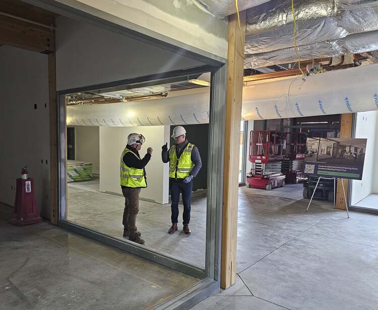 The new academic wing of the new construction at the Washington School for the Deaf will have glazed corners — windows — to allow students to see each other before turning a corner. Photo by Paul Valencia