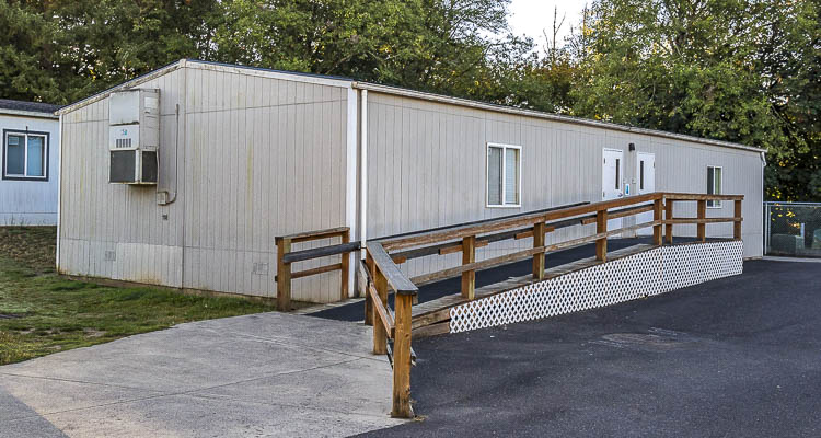 Ridgefield resident Heidi Pozzo says there’s a view that one-third of Ridgefield students are currently taught in portables, similar to this one which is shown in the La Center School District. File photo