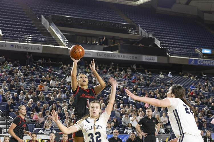 Camas’ Reagan Jamison, shown here during her epic performance in the state championship game last month, helped the Washington all-stars win the Northwest Shootout on Sunday. Photo by Mike Schultz