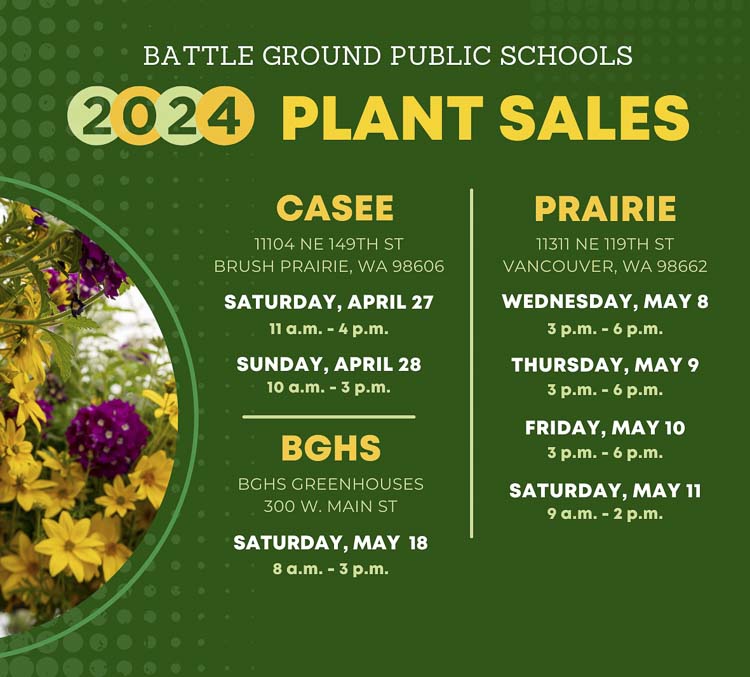 A variety of annual and perennial bedding and flowering plants, as well as vegetable starts and hanging baskets grown in BGSD greenhouses by students and staff, will be available for purchase beginning later this month.