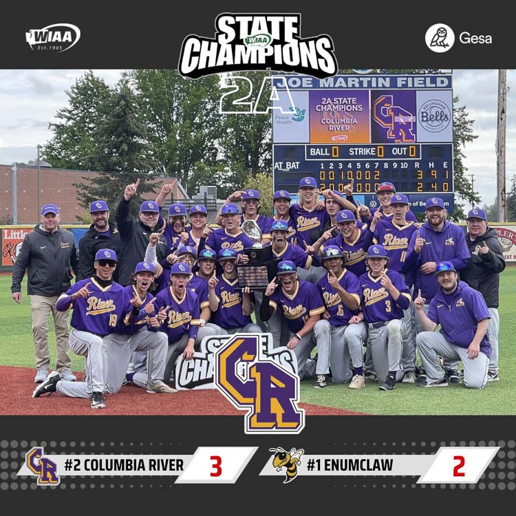 The WIAA honored the Columbia River Rapids with this image on its social media, celebrating Columbia River’s state title in baseball. Image courtesy WIAA