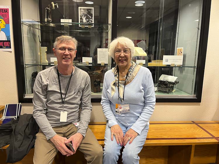 Gayle and Ivar Godtlibsen, volunteers at the Two Rivers Heritage Museum, have been sharing their passion for local history with students at Washougal High School through a series of displays. Photo courtesy Washougal School District
