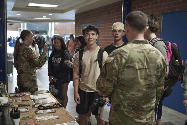 High school students meet military representatives at the Hockinson college and career fair. Photo courtesy Hockinson School District