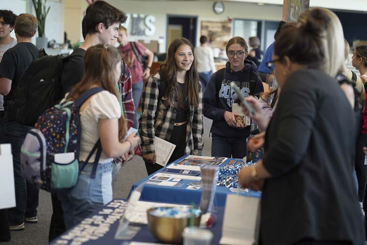 Hockinson High School students speak with reps at the college and career fair. Photo courtesy Hockinson School District