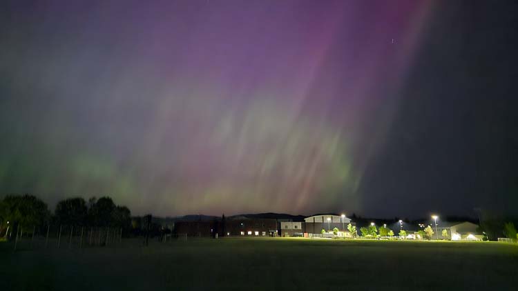 A shot of the Northern Lights “above” Hockinson High School. Photo courtesy Jenny Valencia