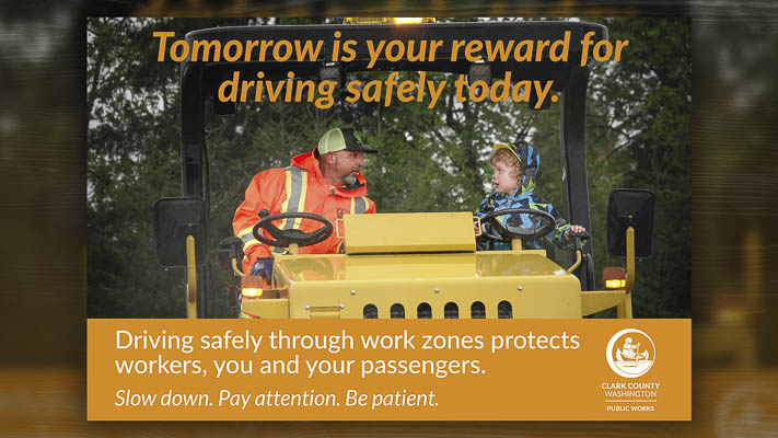 Clark County Public Works reminds drivers to slow down, pay attention and be patient when driving through road work zones thumbnail