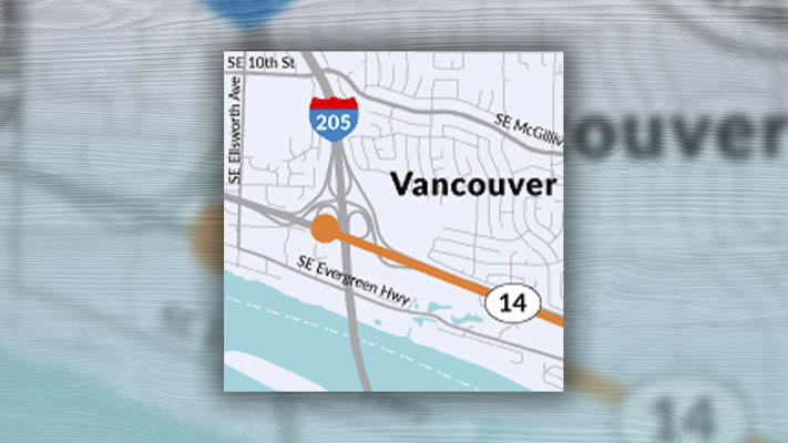 People traveling on State Route 14 in Vancouver between Interstate 205 and Southeast 164th Avenue should expect nighttime delays for paving.