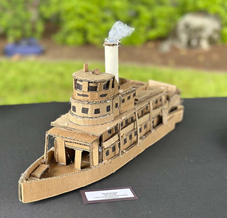 Student created a cardboard sculpture of a boat. Photo courtesy Washougal School District