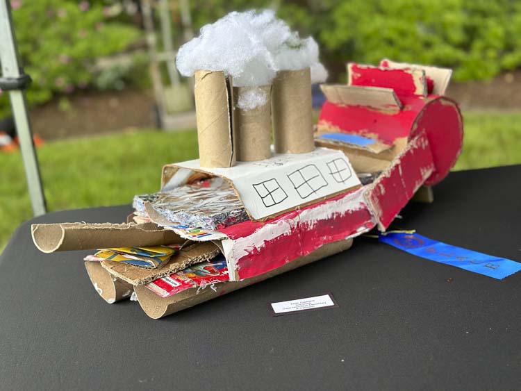 Student created cardboard sculpture of paddlewheeler. Photo courtesy Washougal School District