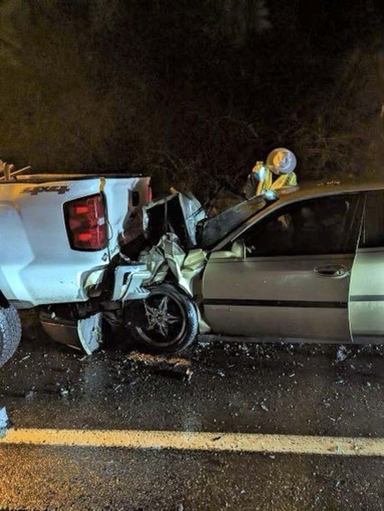 An impaired driver crashed into one Washington Department of Transportation vehicle in January, sending it into another WSDOT vehicle, injuring six WSDOT employees. Photo courtesy WSDOT