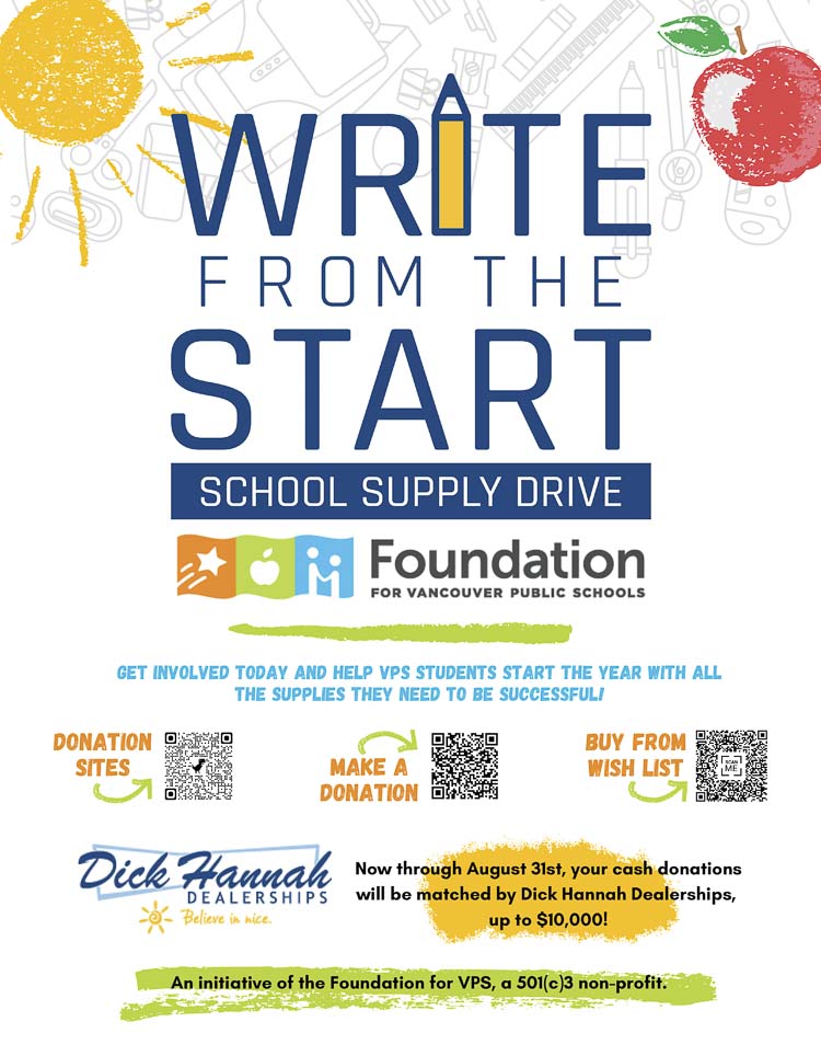 For the 9th Year in a Row, Dick Hannah Dealerships Partner with the Foundation for Vancouver Public Schools on their annual Write From the Start School Supply Drive.