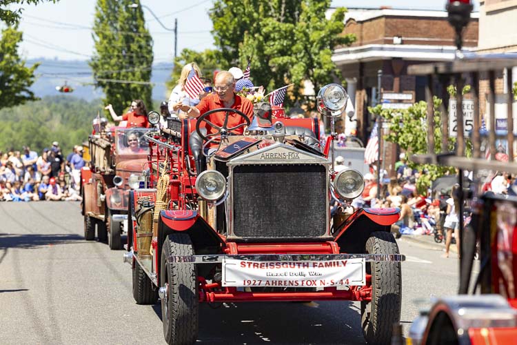 The Streissguth Family antique fire trucks were on display at the parade, too. Photo by Mike Schultz