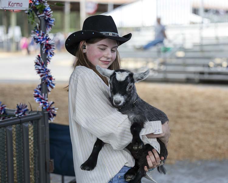 Savannah Desmond helping out during the pygmy goat judging on Friday at the Clark County Fair. Summer’s Best Party runs through Aug. 11. Photo by Mike Schultz