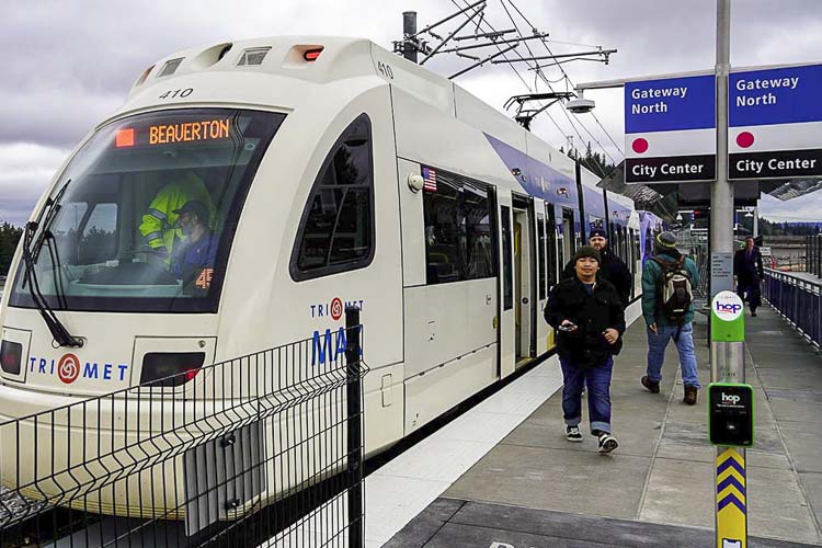 TriMet built a new “north” station at their Gateway Transit Center. A new set of tracks connected to the PDX airport offering better service than the previous single track. Photo courtesy TriMet