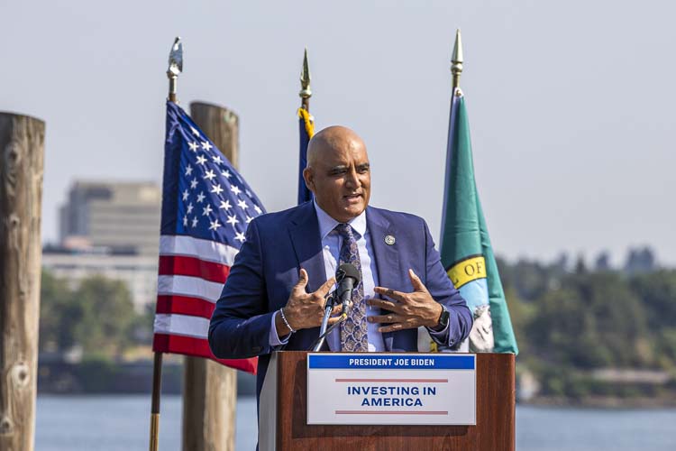 Federal Highway Administrator Shailen Bhatt was in town Thursday to highlight the agency awarding the Interstate Bridge Replacement Program (IBR) $1.5 billion in a “mega grant.” Photo by Mike Schultz