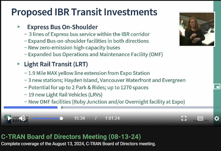 The IBR plans for nearly $2 billion in transit investments in the project. Both C-TRAN and TriMet get significant new transit vehicles and expanded operations and maintenance facilities. Graphic courtesy IBR