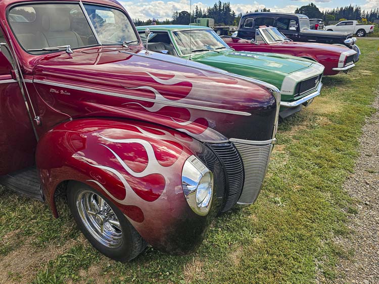 Weather wise, it was not too hot on Sunday, but the flames on this rig brought the heat at the Velvet Acres Cruise-In. Photo by Paul Valencia