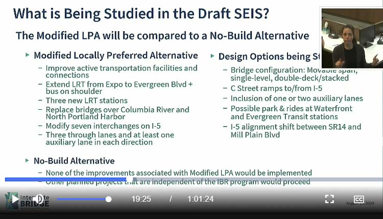 The Draft Supplemental will be 10,000 pages of details related to the project. It will study impacts on traffic, significant transit investments, bike and pedestrian facilities; the environment, three bridge options and much more. Citizens will have 60 days to comment. Graphic courtesy IBR