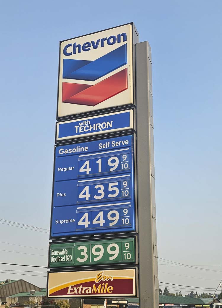 The prices before the Gas Rollback event Friday morning at a Vancouver gas station. Photo by Paul Valencia