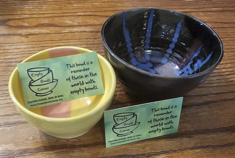 Just a couple of the bowls that were taken home from the Empty Bowls Camas event Tuesday night. Photo by Paul Valencia