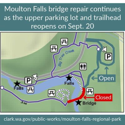 Moulton Falls Bridge closure update. Image courtesy Clark County Public Works