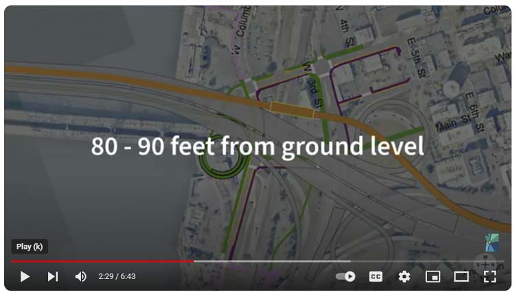 The Vancouver Waterfront transit station would be between 80 and 90 feet above the ground, according to the Interstate Bridge Replacement Program. It will also be on top of an active rail line. Graphic courtesy IBR Program