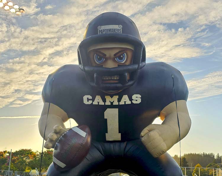 The large inflatable Camas Papermaker still sports Camas on its jersey. Photo by Paul Valencia