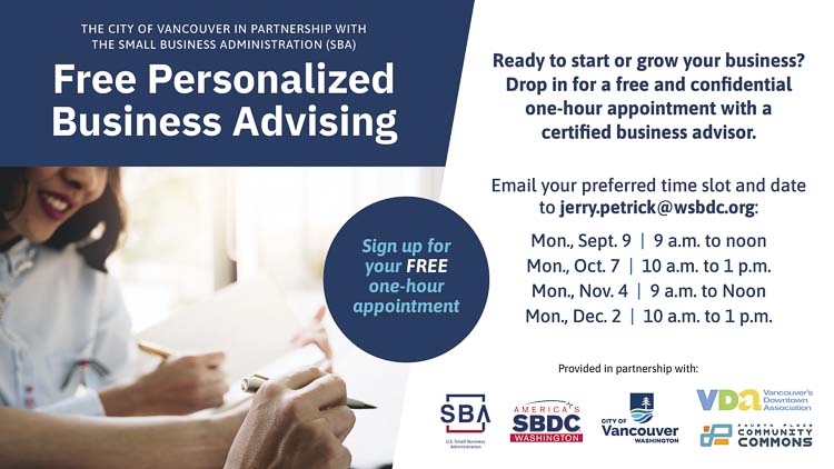 Vancouver offers free one-hour business advising sessions this fall to support local entrepreneurs.