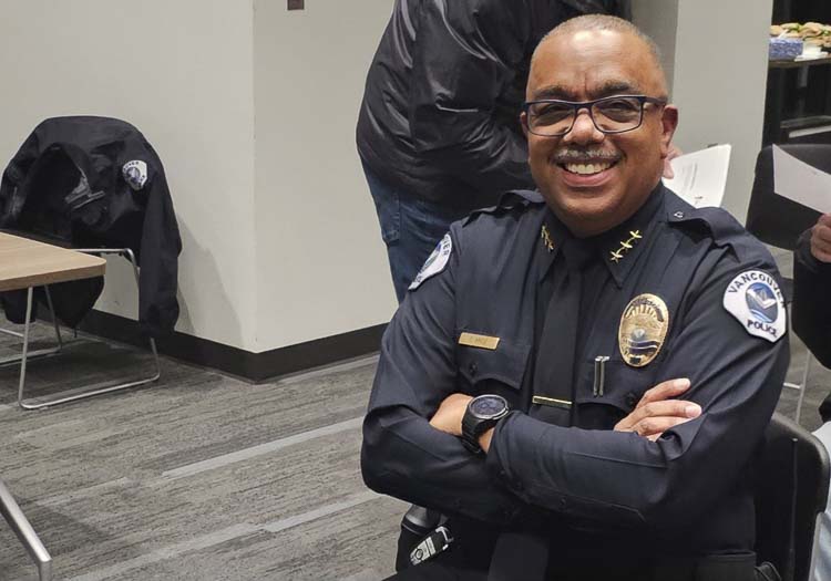 Troy Price, the interim Chief of Police for the Vancouver Police Department, awaits Wednesday’s forum that gave the public a chance to get to know him. Photo by Paul Valencia