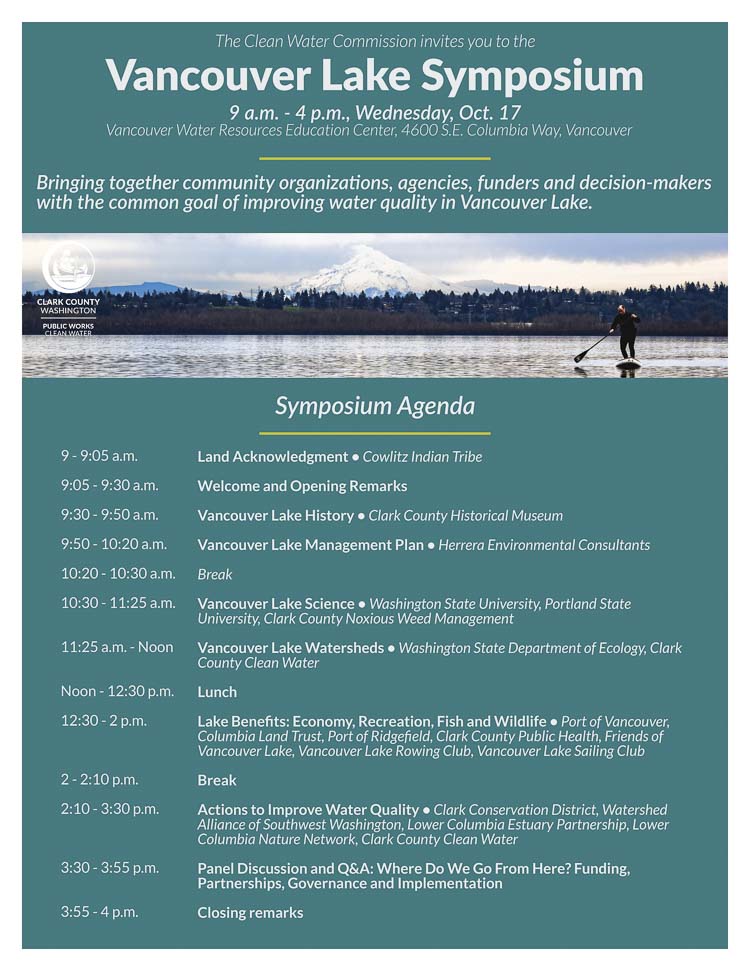 The Vancouver Lake Symposium on Oct. 17 brings the community together to discuss actions for improving water quality in the lake.