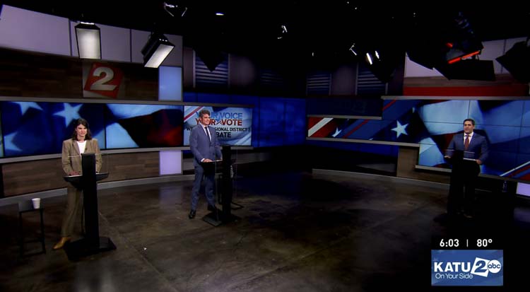 For the second time in less than a week, voters in Southwest Washington’s 3rd Congressional District had the opportunity to view a live debate between Congressional candidates Marie Gluesenkamp Perez and Joe Kent. Image courtesy KATU News