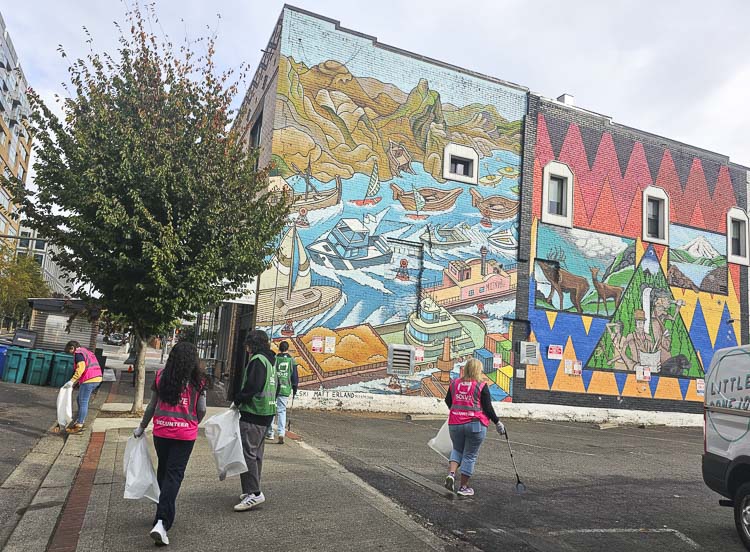 Volunteers were seen throughout downtown Vancouver on Friday morning to clean up litter, courtesy of SOLVE’s Pick It Up, Vancouver event. Photo by Paul Valencia