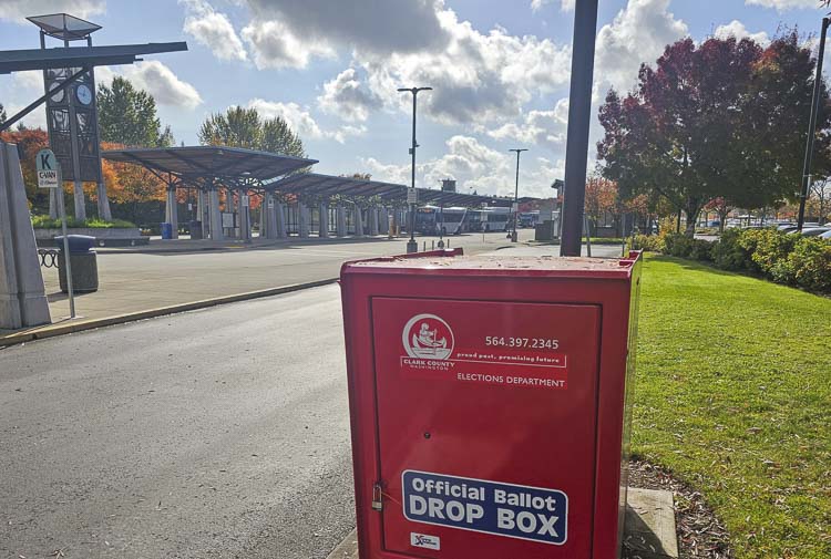 The drop box at 99th Street Transit Center in Vancouver is one of 22 official drop boxes for ballots in Clark County. Photo by Paul Valencia