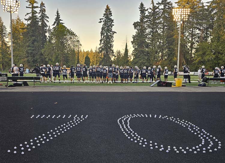 The Skyview Storm played Saturday in honor of No. 70 William “Liam” Sloan, the team’s starting right tackle who died earlier in the week. Photo by Paul Valencia