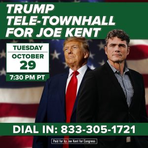 Donald Trump campaigned for Joe Kent in a telephone town hall, urging support for the Republican candidate in the crucial race against Marie Gluesenkamp Perez.