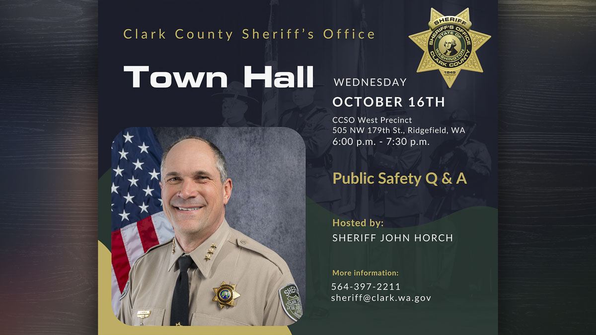 Sheriff John Horch to host a town hall in Ridgefield, sharing public safety updates and answering questions.