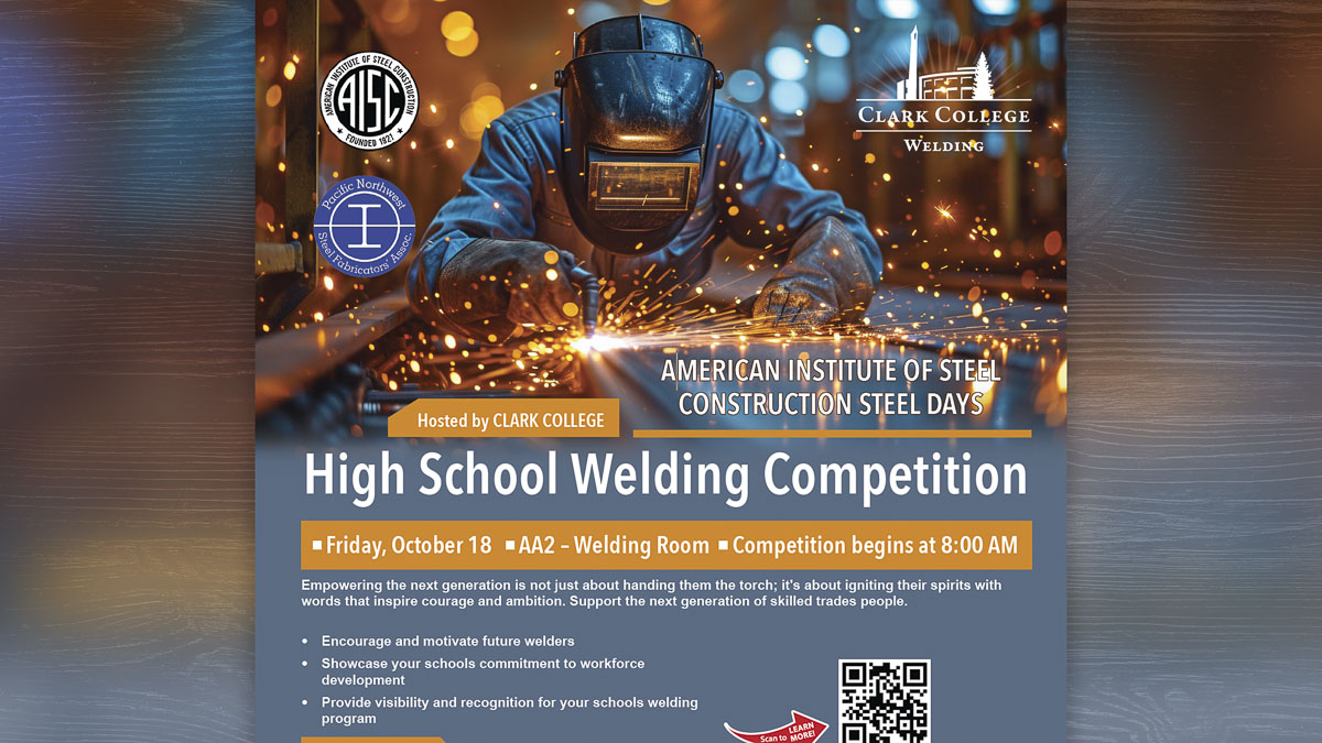 Clark College will host a welding competition featuring high school students from four local schools on October 18.