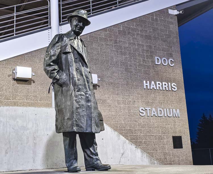 The statue of Doc Harris is a reminder that this stadium is special. Photo by Paul Valencia