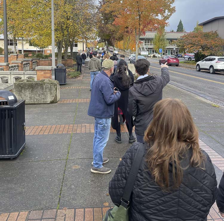 This photo shows a line of area citizens at the Clark County Elections Department offices in downtown Vancouver Tuesday at about 11 a.m. Photo courtesy Rob Anderson