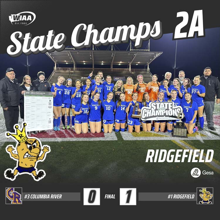 The WIAA saluted the Ridgefield Spudders on social media with this image, celebrating Ridgefield’s state championship in girls soccer. Image courtesy WIAA