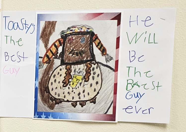 Toasty, the god of breakfast, is the new mascot for all third-graders at Salmon Creek Elementary School after more than 60 students voted in a different kind of election last week. Students ran campaigns for their “candidates,” while other students worked as journalists covering the election, and others were election workers. Photo by Paul Valencia