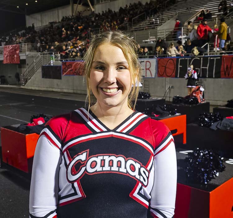 Presley Morgan is a three-year varsity cheerleader at Camas and a two-time captain of the squad. Photo by Paul Valencia