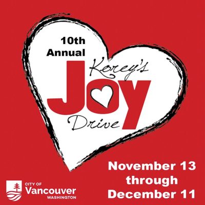 City of Vancouver launches the 10th annual Korey's Joy Drive, collecting toys and winter clothing for families in need.