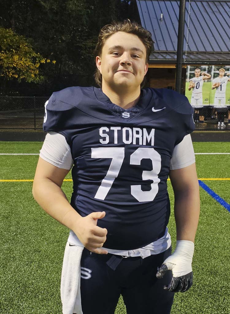 Max Christiansen loved his moment in the spotlight Saturday, an offensive lineman who scored the game-winning touchdown when he recovered a fumble in the end zone. Photo by Paul Valencia