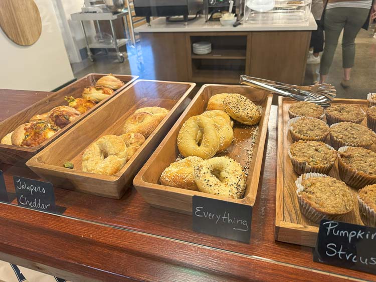 From jalapeño cheddar bagels to pumpkin streusel muffins, the bakery case is packed with tempting treats for every craving. Photo by Andi Schwartz