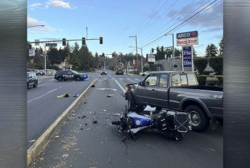 Rider injured in motorcycle-pickup collision