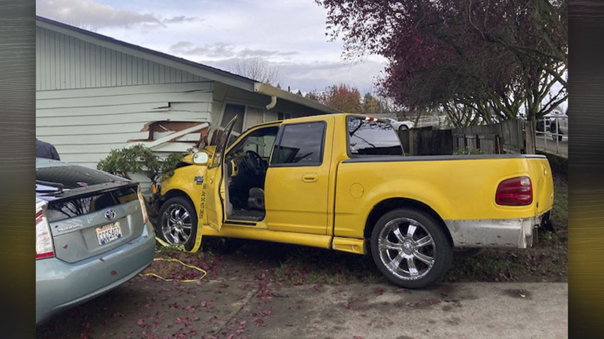 Clark County Sheriff’s Office deputies arrested the driver of this truck that crashed into a home in Vancouver on Wednesday. Photo courtesy Clark County Sheriff’s Office