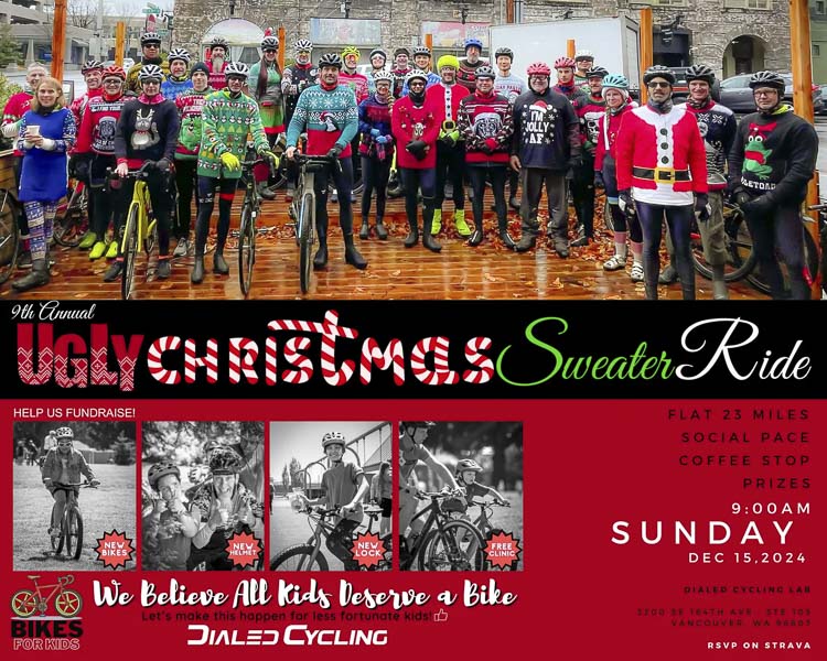 The annual Ugly Christmas Sweater Ride put on by the Dialed Cycling Team is Sunday, Dec. 15